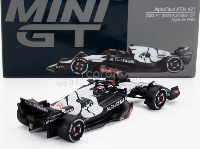 Mini-gt Alpha tauri F1  At04 Team Alpha Tauri N 21 Australian Gp 2023 Nyck De Vries 1:64 Modrá Bílá
