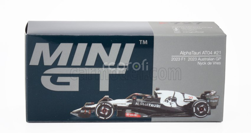 Mini-gt Alpha tauri F1  At04 Team Alpha Tauri N 21 Australian Gp 2023 Nyck De Vries 1:64 Modrá Bílá