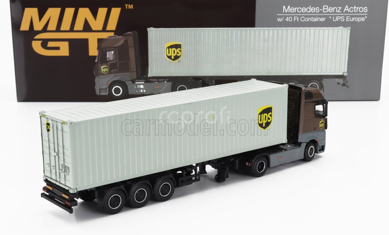 Mini-gt Mercedes benz Actros 2 Gigaspace 1851 Blue Efficient Power Truck Lhd Ups Container 40' 2016 1:64 Hnědá Šedá