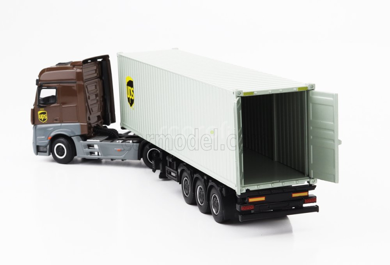 Mini-gt Mercedes benz Actros 2 Gigaspace 1851 Blue Efficient Power Truck Lhd Ups Container 40' 2016 1:64 Hnědá Šedá
