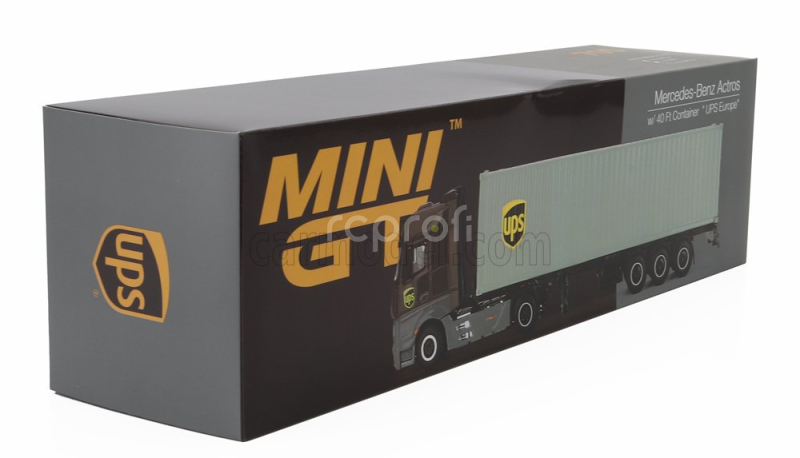 Mini-gt Mercedes benz Actros 2 Gigaspace 1851 Blue Efficient Power Truck Lhd Ups Container 40' 2016 1:64 Hnědá Šedá