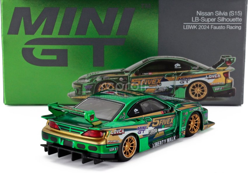 Mini-gt Nissan Silvia (s15) Lb Super Silhouette N 5 Fausto Racing Lhd 2024 1:64 Zelená