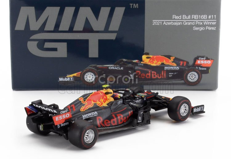 Mini-gt Red bull F1  Rb16b Honda Ra620h Team Red Bull Racing N 11 Winner Azerbaijan Gp 2021 Sergio Perez 1:64 Matná Modrá Žlutá Červená