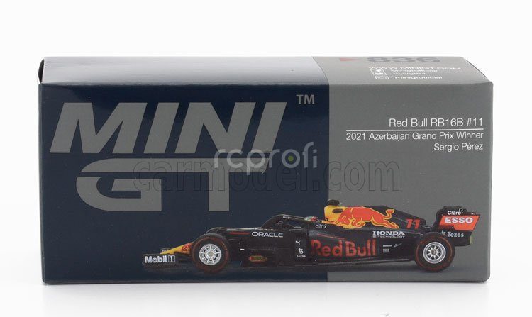 Mini-gt Red bull F1  Rb16b Honda Ra620h Team Red Bull Racing N 11 Winner Azerbaijan Gp 2021 Sergio Perez 1:64 Matná Modrá Žlutá Červená