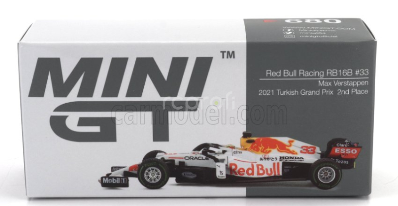 Mini-gt Red bull F1  Rb16b Honda Team Red Bull Racing Ra620h N 33 World Champion 2nd Turkish Gp 2021 Max Verstappen 1:64 Bílá Červená