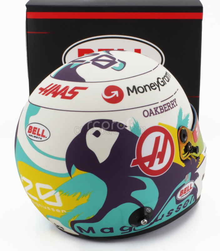 Mini helmet Bell helmet Casco Helmet F1 Kevin Magnussen Team Moneygram Haas N 20 Season 2024 1:2 Bílá