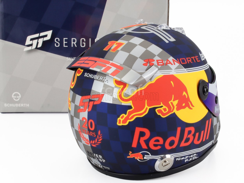 Mini helmet Bell helmet Casco Helmet F1 Sergio Perez Team Oracle Red Bull Racing N 11 Silverstone British Gp 2024 1:2 Stříbrná Modrá Žlutá
