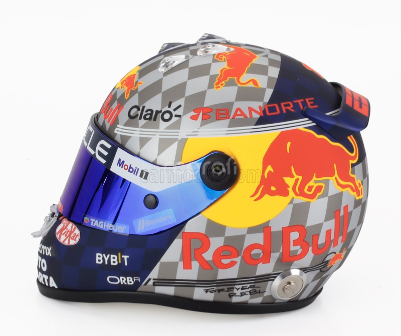 Mini helmet Bell helmet Casco Helmet F1 Sergio Perez Team Oracle Red Bull Racing N 11 Silverstone British Gp 2024 1:2 Stříbrná Modrá Žlutá