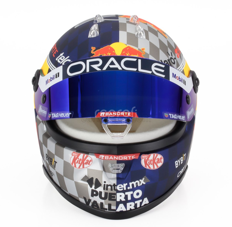 Mini helmet Bell helmet Casco Helmet F1 Sergio Perez Team Oracle Red Bull Racing N 11 Silverstone British Gp 2024 1:2 Stříbrná Modrá Žlutá