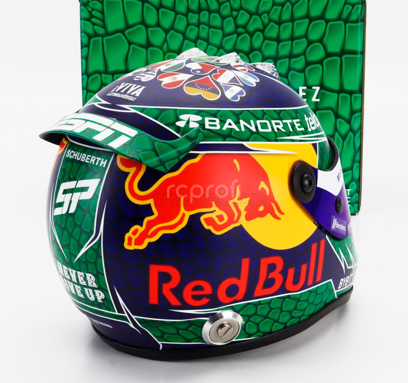Mini helmet Bell helmet Casco Helmet F1 Sergio Perez Team Red Bull Racing Honda N 11 Miami Gp 2024 1:2 Zelená Modrá Červená
