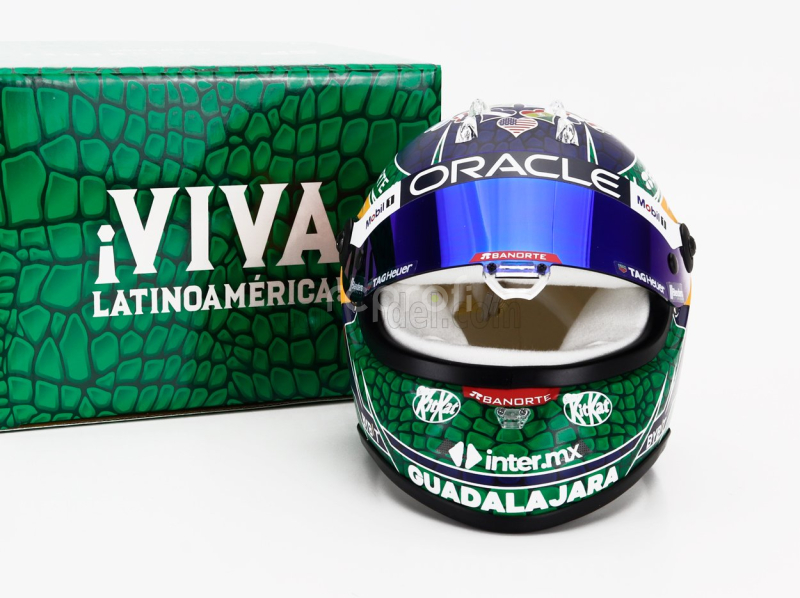 Mini helmet Bell helmet Casco Helmet F1 Sergio Perez Team Red Bull Racing Honda N 11 Miami Gp 2024 1:2 Zelená Modrá Červená