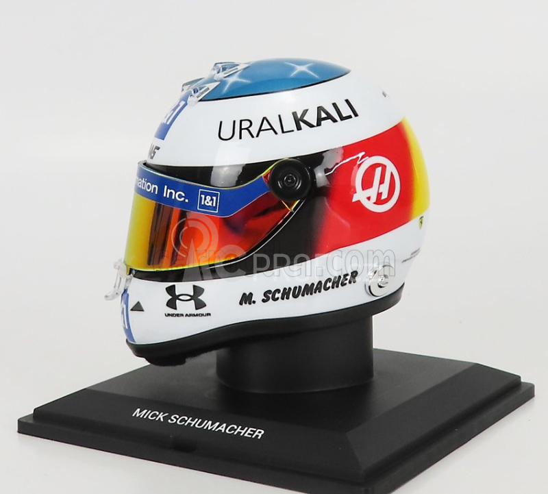 Mini helmet Schuberth helma F1 Team Haas Vf-21 Belgian Gp Spa 2021 1:4