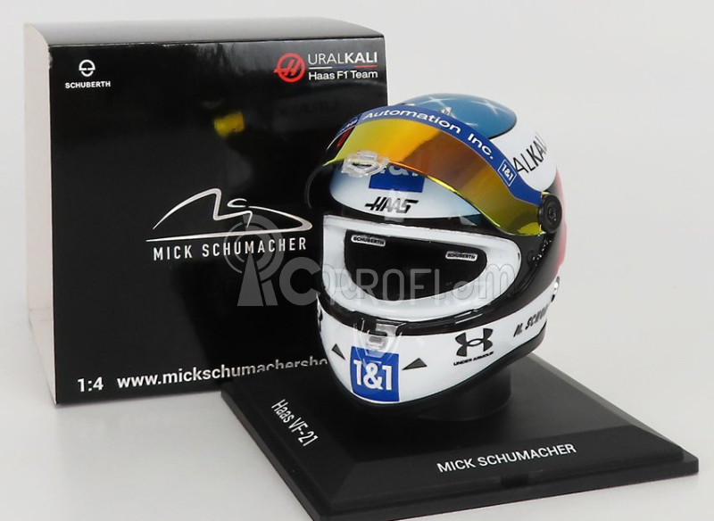 Mini helmet Schuberth helma F1 Team Haas Vf-21 Belgian Gp Spa 2021 1:4