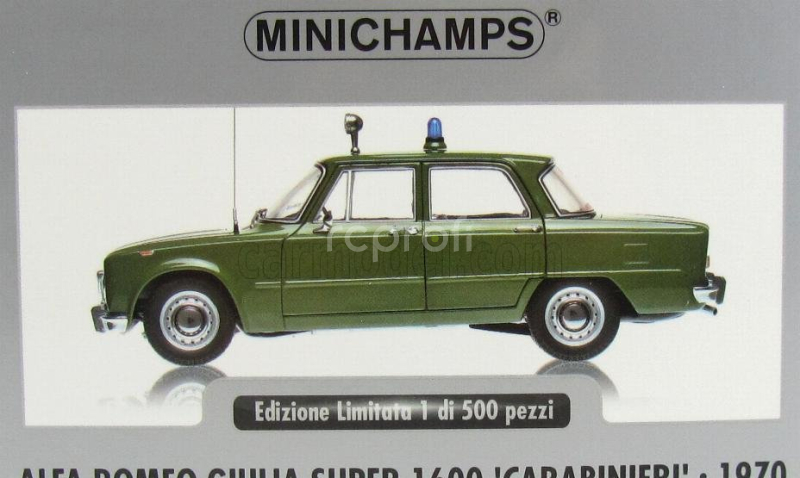 Minichamps Alfa romeo Exclusive For Italy - Giulia Super 1.6 Carabinieri (police) 1970 1:18 Zelená