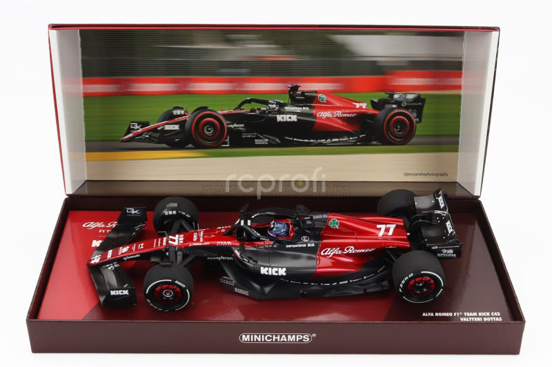 Minichamps Alfa romeo F1  C43 Team Stake N 77 Australian Gp 2023 Valtteri Bottas 1:18 Černá Červená