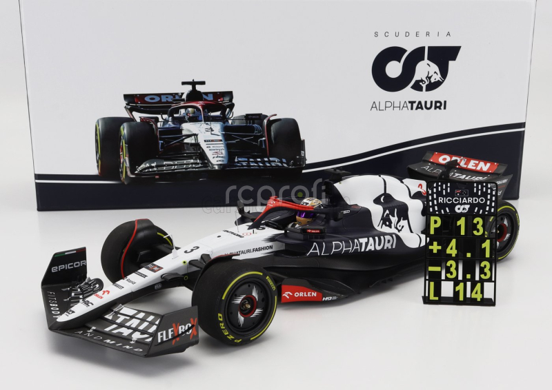 Minichamps Alpha tauri F1  At04 Team Alpha Tauri N 3 Hungarian Gp With Pit Board 2023 Daniel Ricciardo 1:18 Modrá Bílá