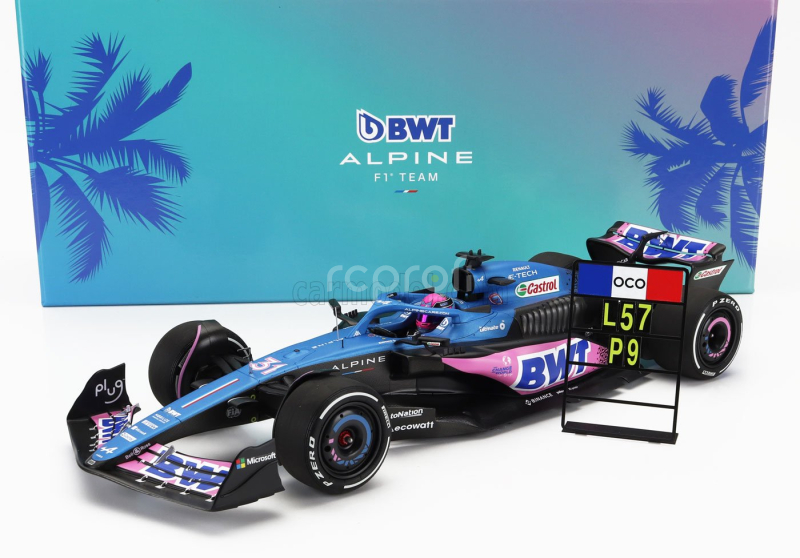 Minichamps Alpine F1  A523 Team Bwt Alpine N 31 9th Miami Gp With Pit Board 2023 Esteban Ocon 1:18 Modrá Černá Růžová