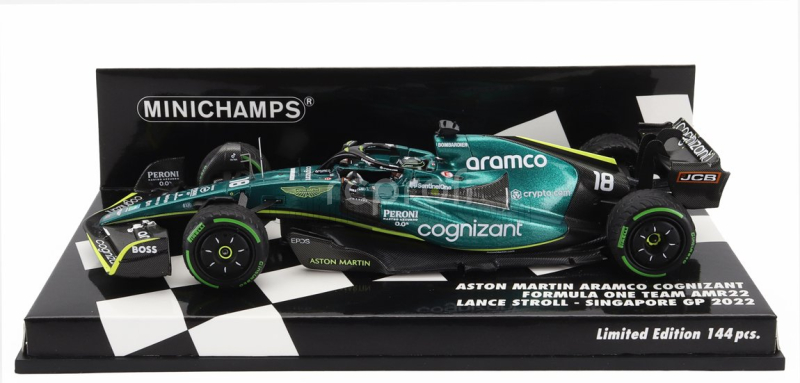 Minichamps Aston martin F1 Amr22 Team Aramco Cognizart N 18 Singapore Gp 2022 Lance Stroll 1:43 Zelená Černá