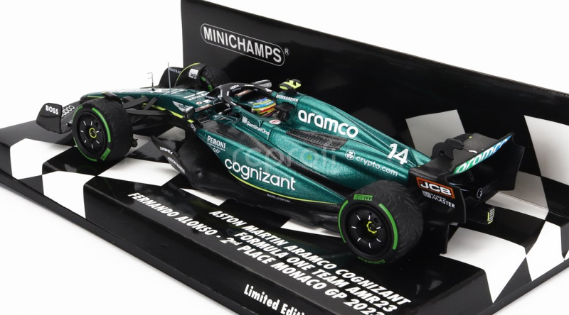 Minichamps Aston martin F1  Amr23 Team Aramco Cognizant N 14 2nd Monaco Gp 2023 Fernando Alonso 1:43 Zelená