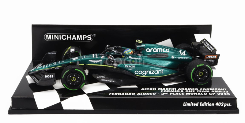 Minichamps Aston martin F1  Amr23 Team Aramco Cognizant N 14 2nd Monaco Gp 2023 Fernando Alonso 1:43 Zelená