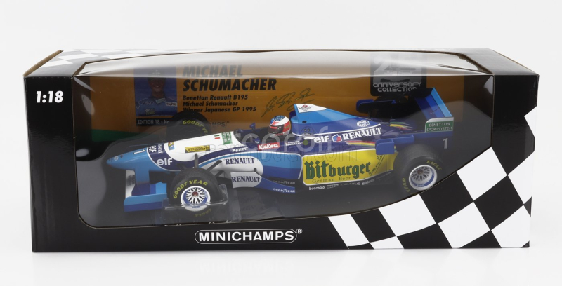 Minichamps Benetton F1 B195 Team Mild Seven Renault N 1 World Champion Winner Japan Gp With Rain Tyres Michael Schumacher 1995 1:18 Modrá Žlutá