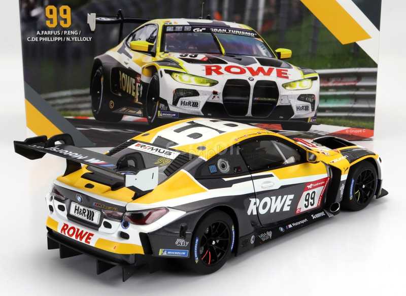 Minichamps BMW 4-series M4 Gt3 Team Rowe Racing N 99 24h Nurburgring 2023 Philipp Eng - Augusto Farfus - Connor De Philippi - Nick Yelloy 1:18 Bílá Šedá Žlutá