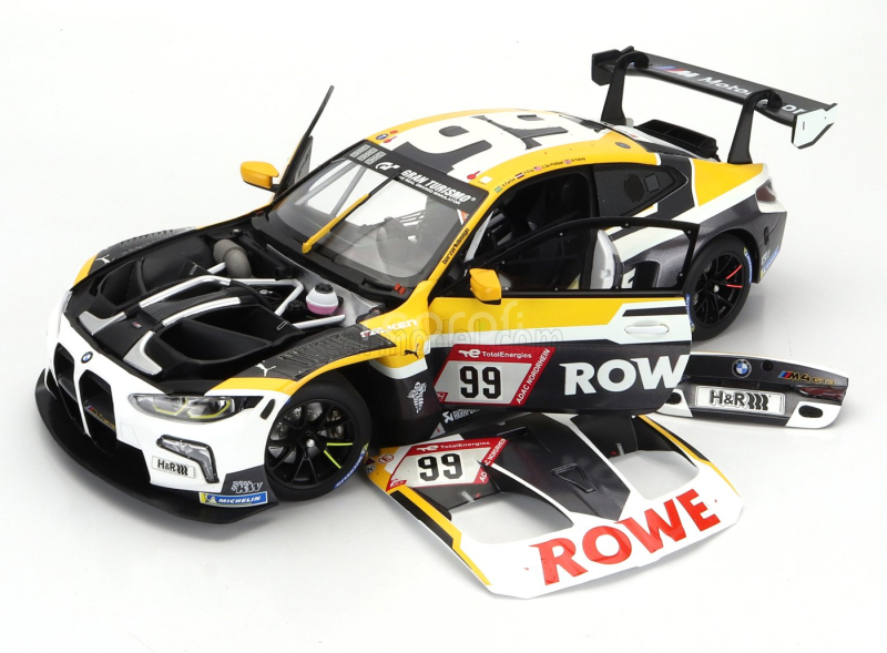 Minichamps BMW 4-series M4 Gt3 Team Rowe Racing N 99 24h Nurburgring 2023 Philipp Eng - Augusto Farfus - Connor De Philippi - Nick Yelloy 1:18 Bílá Šedá Žlutá