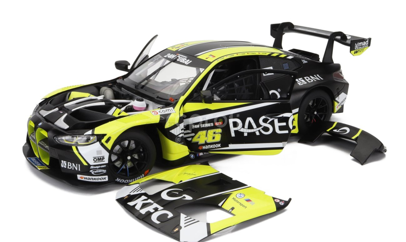 Minichamps BMW 4-series M4 Gt3 Team Wrt N 46 3rd 24h Dubai 2023 Valentino Rossi - Sean Gelael - Max Hesse - Maxime Martin - Timothy Whale 1:18 Žlutá Černá
