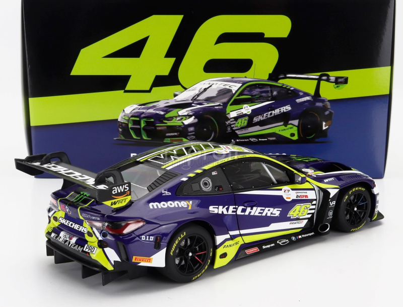 Minichamps BMW 4-series M4 Gt3 Team Wrt N 46 6th 24h Spa 2023 Valentino Rossi - Augusto Farfus - Maxime Martin 1:18 Fialová Žlutá Černá