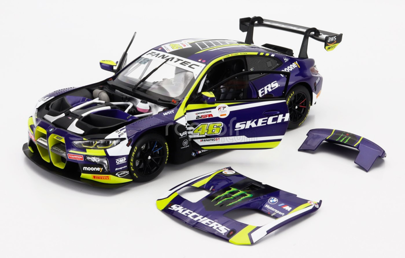 Minichamps BMW 4-series M4 Gt3 Team Wrt N 46 6th 24h Spa 2023 Valentino Rossi - Augusto Farfus - Maxime Martin 1:18 Fialová Žlutá Černá