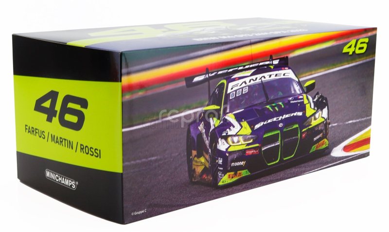 Minichamps BMW 4-series M4 Gt3 Team Wrt N 46 6th 24h Spa 2023 Valentino Rossi - Augusto Farfus - Maxime Martin 1:18 Fialová Žlutá Černá