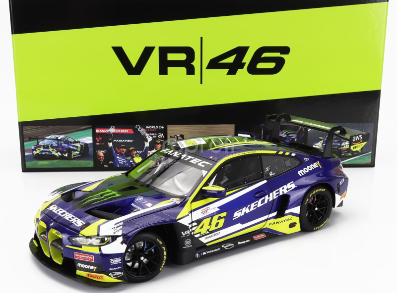 Minichamps BMW 4-series M4 Gt3 Team Wrt N 46 (first Podium) 2nd Race 2 Fanatec Gt World Challenge Europe Brands Hatch 2023 - Valentino Rossi - Maxime Martin 1:18 Fialová Žlutá Černá