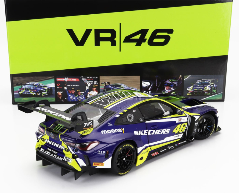 Minichamps BMW 4-series M4 Gt3 Team Wrt N 46 (first Podium) 2nd Race 2 Fanatec Gt World Challenge Europe Brands Hatch 2023 - Valentino Rossi - Maxime Martin 1:18 Fialová Žlutá Černá