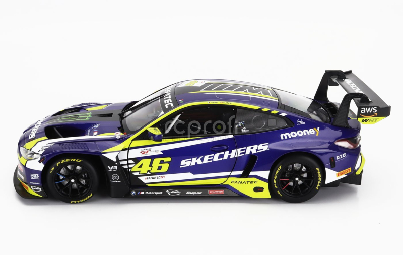 Minichamps BMW 4-series M4 Gt3 Team Wrt N 46 (first Podium) 2nd Race 2 Fanatec Gt World Challenge Europe Brands Hatch 2023 - Valentino Rossi - Maxime Martin 1:18 Fialová Žlutá Černá