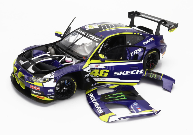 Minichamps BMW 4-series M4 Gt3 Team Wrt N 46 (first Podium) 2nd Race 2 Fanatec Gt World Challenge Europe Brands Hatch 2023 - Valentino Rossi - Maxime Martin 1:18 Fialová Žlutá Černá