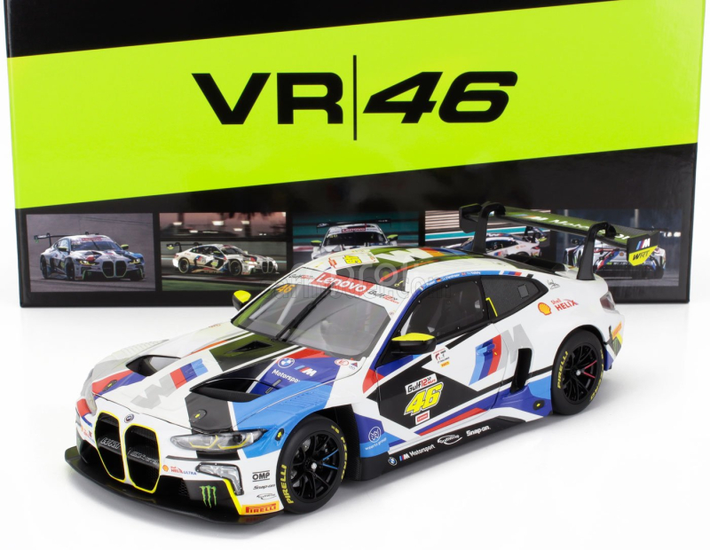 Minichamps BMW 4-series M4 Gt3 Team Wrt N 46 Gulf 12h Abu Dhabi 2023 Valentino Rossi - Nick Yelloy - Dries Vanthoor 1:18 Bílá Černá Modrá