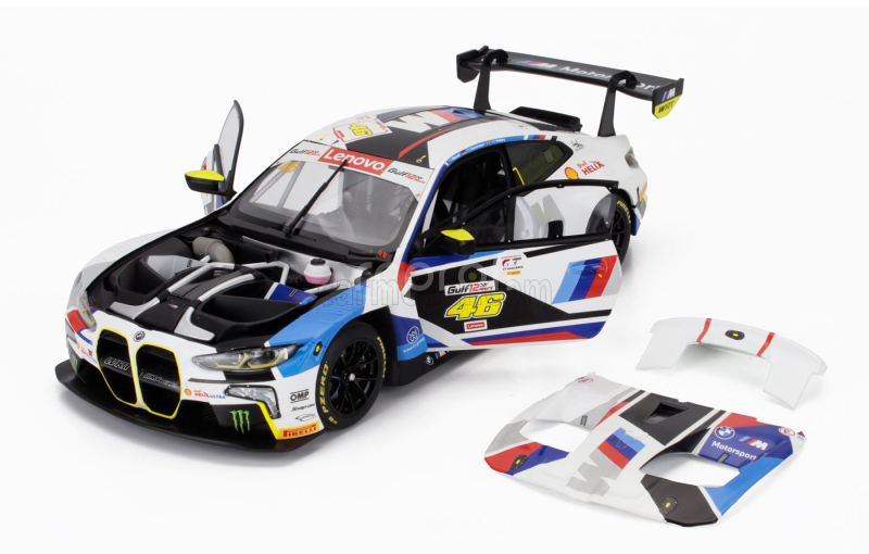 Minichamps BMW 4-series M4 Gt3 Team Wrt N 46 Gulf 12h Abu Dhabi 2023 Valentino Rossi - Nick Yelloy - Dries Vanthoor 1:18 Bílá Černá Modrá