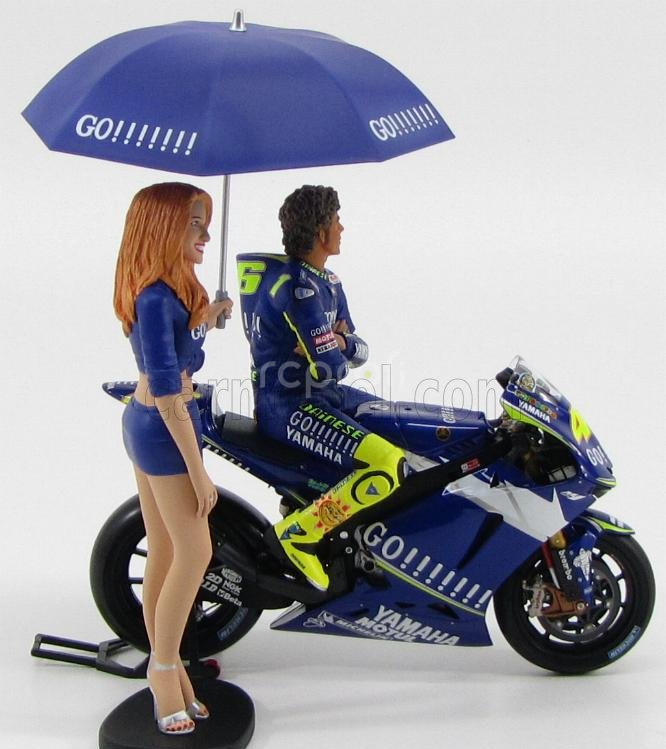 Minichamps Figures Pilota Valentino Rossi E Ombrellina Motogp 2004 - World Champion 1:12 Modrá Žlutá