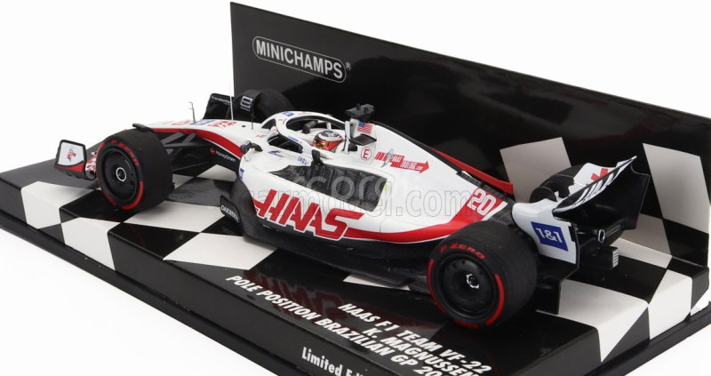 Minichamps Haas F1  Vf-22 Team Haas N 20 Pole Position Brazilian Gp 2022 Kevin Magnussen 1:43 Bílá Černá Červená