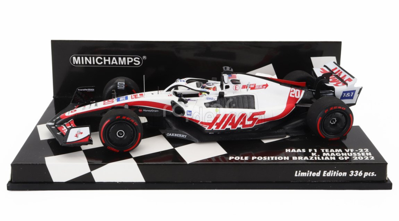 Minichamps Haas F1  Vf-22 Team Haas N 20 Pole Position Brazilian Gp 2022 Kevin Magnussen 1:43 Bílá Černá Červená