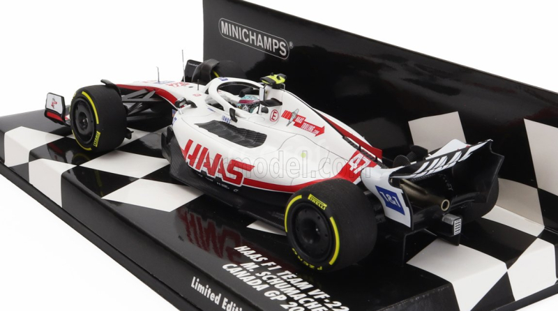 Minichamps Haas F1  Vf-22 Team Haas N 47 Canada Gp 2022 Mick Schumacher 1:43 Bílá Černá Červená