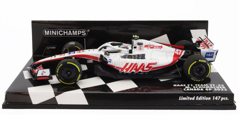Minichamps Haas F1  Vf-22 Team Haas N 47 Canada Gp 2022 Mick Schumacher 1:43 Bílá Černá Červená