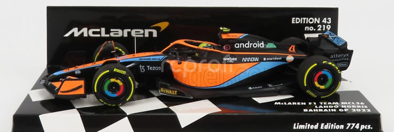 Minichamps Mclaren F1  Mcl36 Team Mclaren N 4 Bahrain Gp 2022 Lando Norris 1:43 Oranžová Světle Modrá