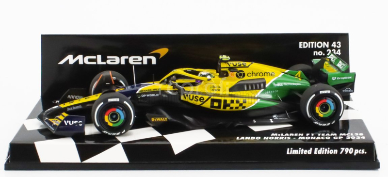 Minichamps Mclaren F1  Mcl38 Team Mclaren N 4 4th Monaco Gp (senna 30th Anniversary) 2024 Lando Norris 1:43 Žlutá Zelená Černá