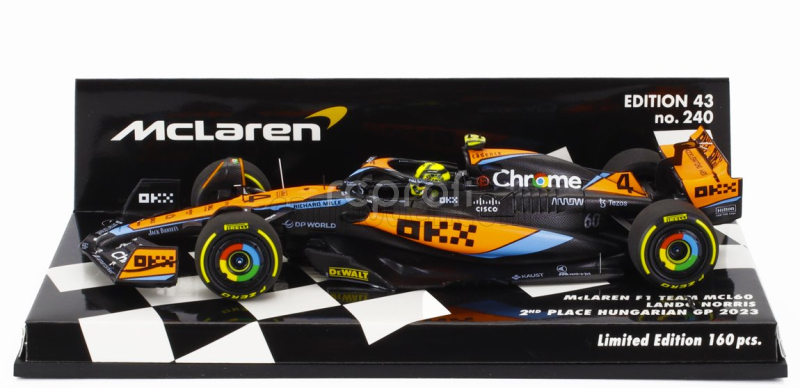 Minichamps Mclaren F1  Mcl60 Team Mclaren N 4 2nd Hungarian Gp 2023 Lando Norris 1:43 Bílá Oranžová Černá