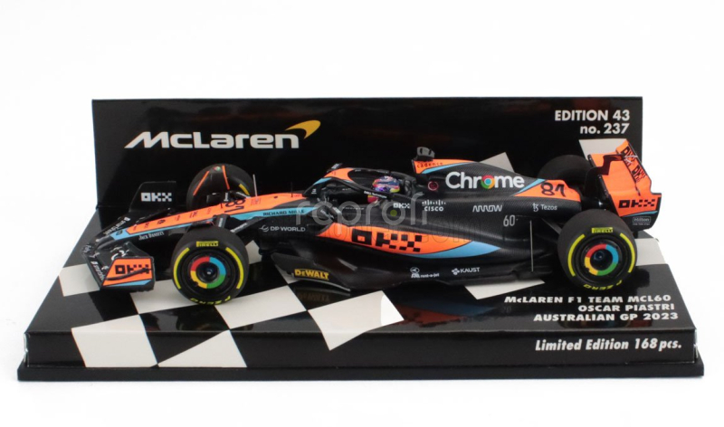 Minichamps Mclaren F1  Mcl60 Team Mclaren N 81 Australian Gp 2023 Oscar Piastri 1:43 Oranžová Černá Modrá