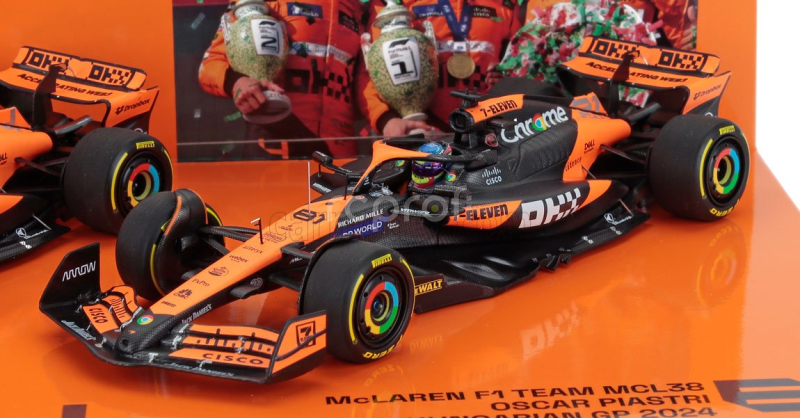 Minichamps Mclaren Set 2x F1  Mcl38 Team Mclaren N 81 Winner Hungarian Gp 2024 Oscar Piastri + N 4 2nd Hungarian Gp 2024 Lando Norris 1:43 Oranžová Černá