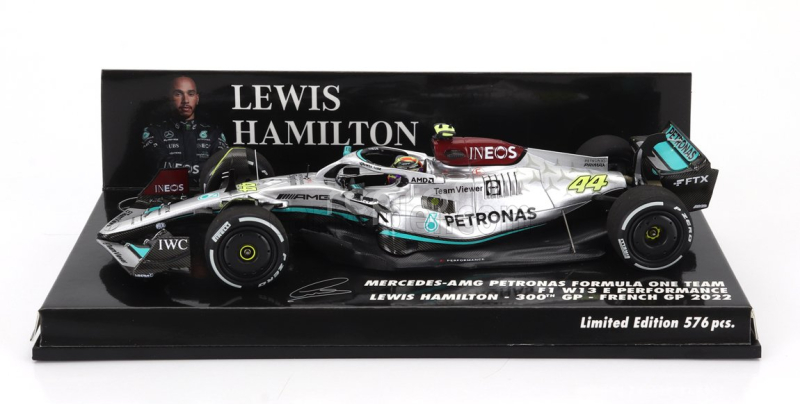 Minichamps Mercedes gp F1 W13e Team Mercedes-amg Petronas F1 N 44 (300th F1 Grand Prix) 2nd France Gp 2022 Lewis Hamilton 1:43 Stříbrná Zelená