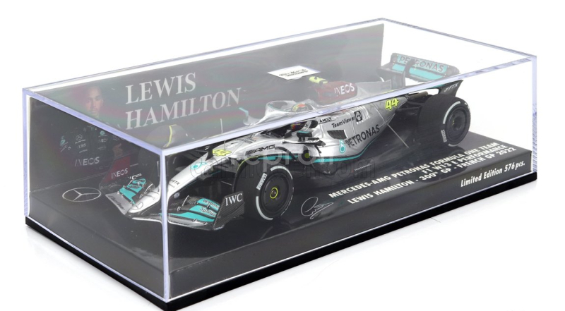 Minichamps Mercedes gp F1 W13e Team Mercedes-amg Petronas F1 N 44 (300th F1 Grand Prix) 2nd France Gp 2022 Lewis Hamilton 1:43 Stříbrná Zelená
