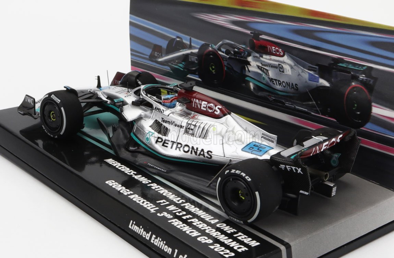 Minichamps Mercedes gp F1 W13e Team Mercedes-amg Petronas F1 N 63 3rd France Gp 2022 George Russell 1:43 Stříbrná Zelená
